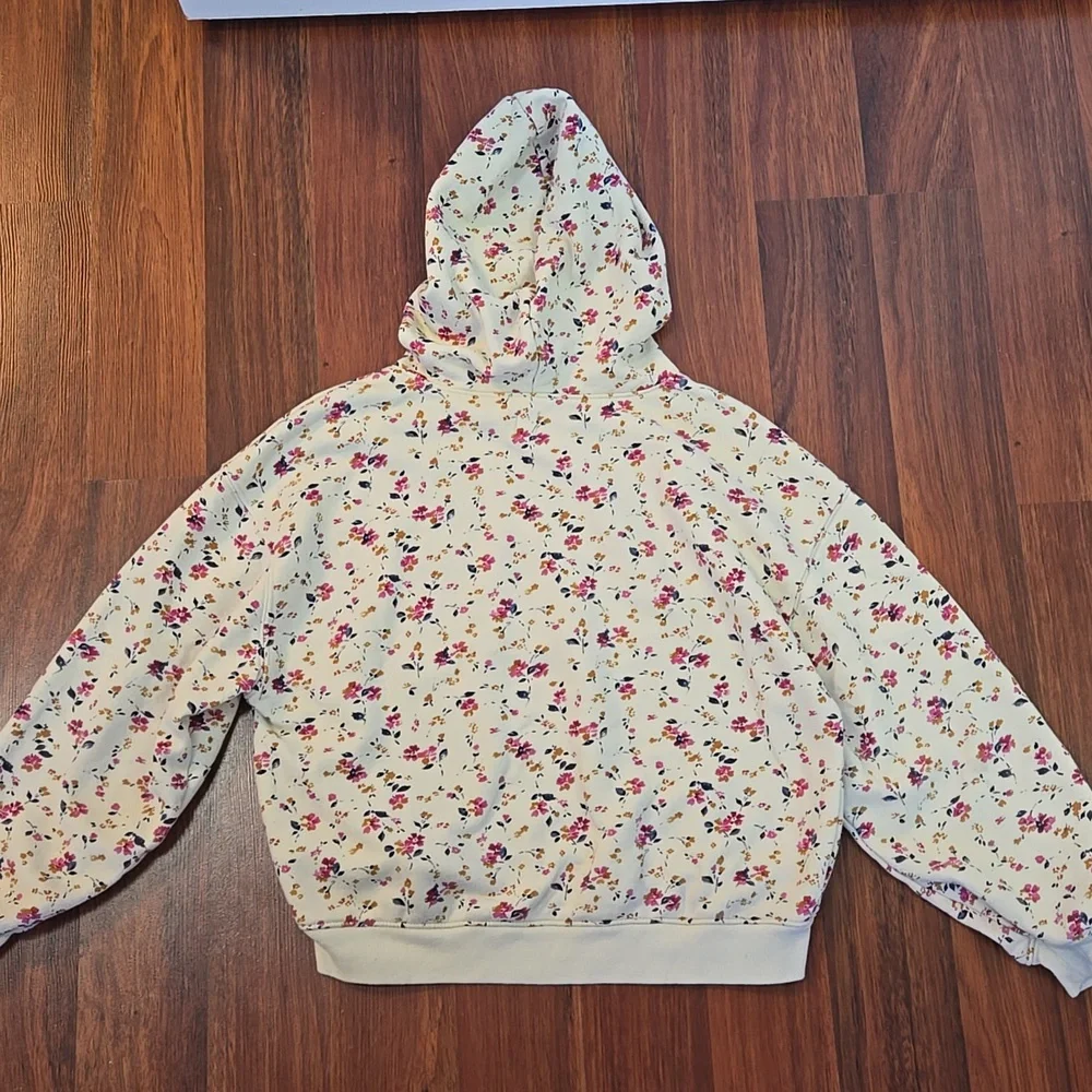 GAP Kids Floral Hoodie Cream Pink Cozy Sweatshirt Size 12 XL